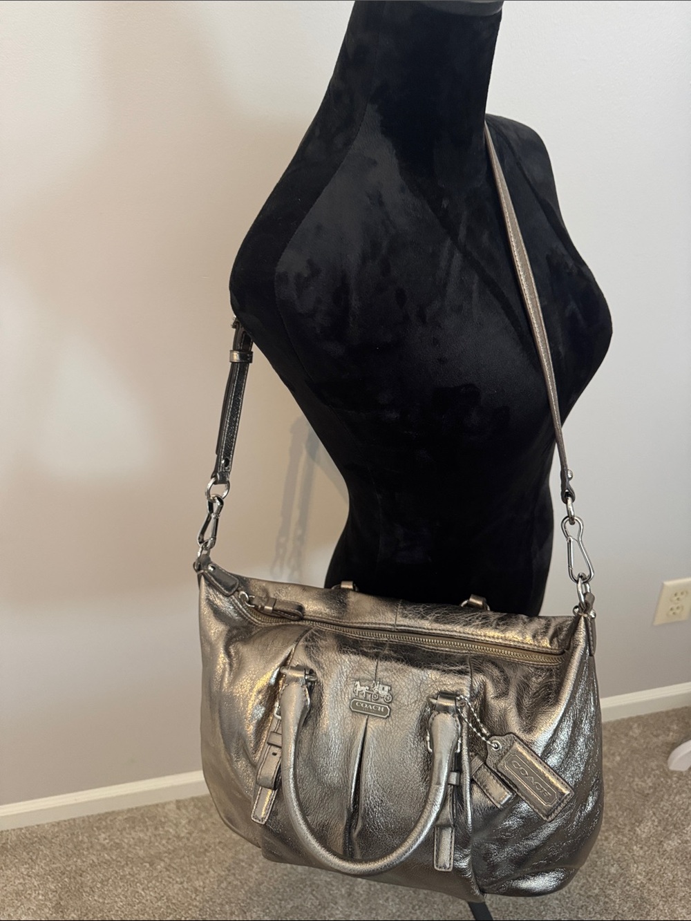 Coach Madison Metallic Silver Leather Satchel with Removable Strap - Picture 4 of 9